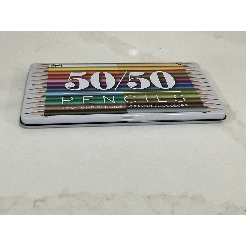 London 50/50 Two-Tone Color Pencils Set of 24 Colors/12 Pencils With Tin LN